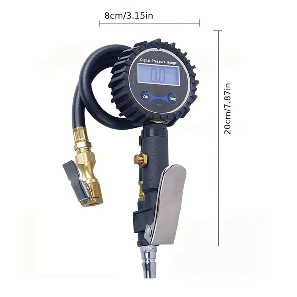 Digital Tire Inflator with Pressure Gauge 200 PSI – Cast Aluminum Pistol Grip Air Chuck, LCD Backlight, 4 Units (PSI/BAR/KPA/KGF)