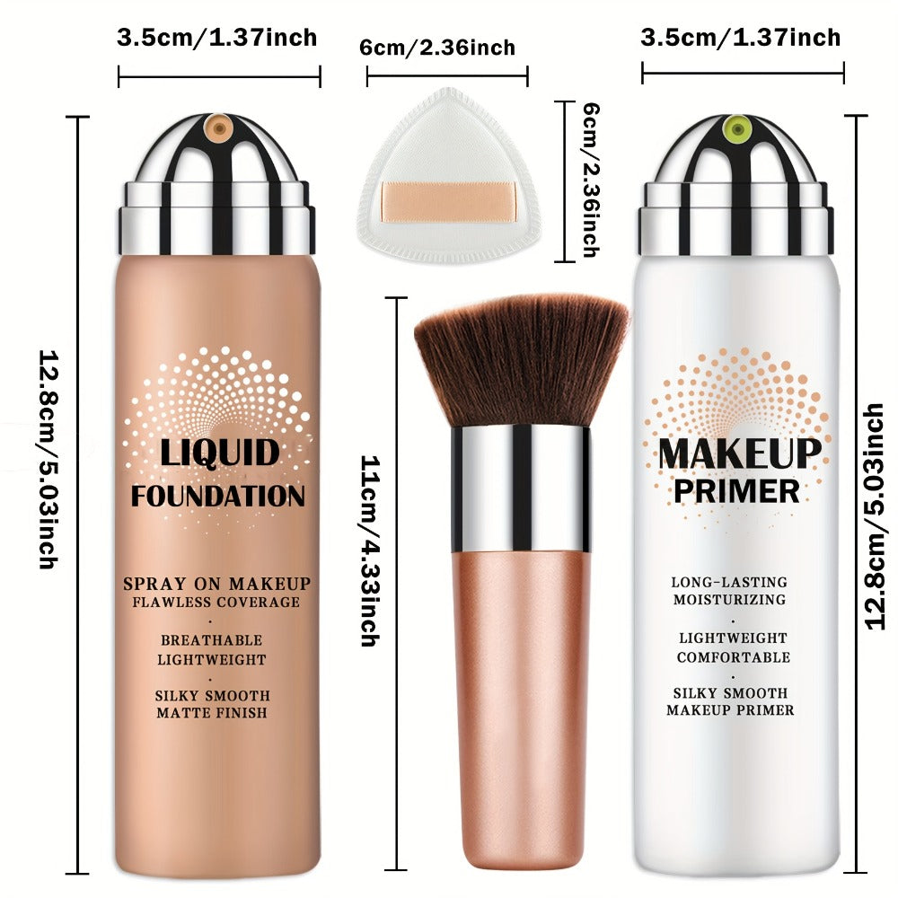 Liquid Foundation & Primer Set for Mature Skin 3-in-1 CC Cream BB Cream Silky Smooth Formula, for Makeup, Travel and Everyday Vanity Use