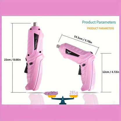 Pink Electric Screwdriver Set 47pcs 3.6V Cordless Drill Screwdriver Rechargeable 3.5Nm Torque for Entryways, Bedrooms and Living Spaces