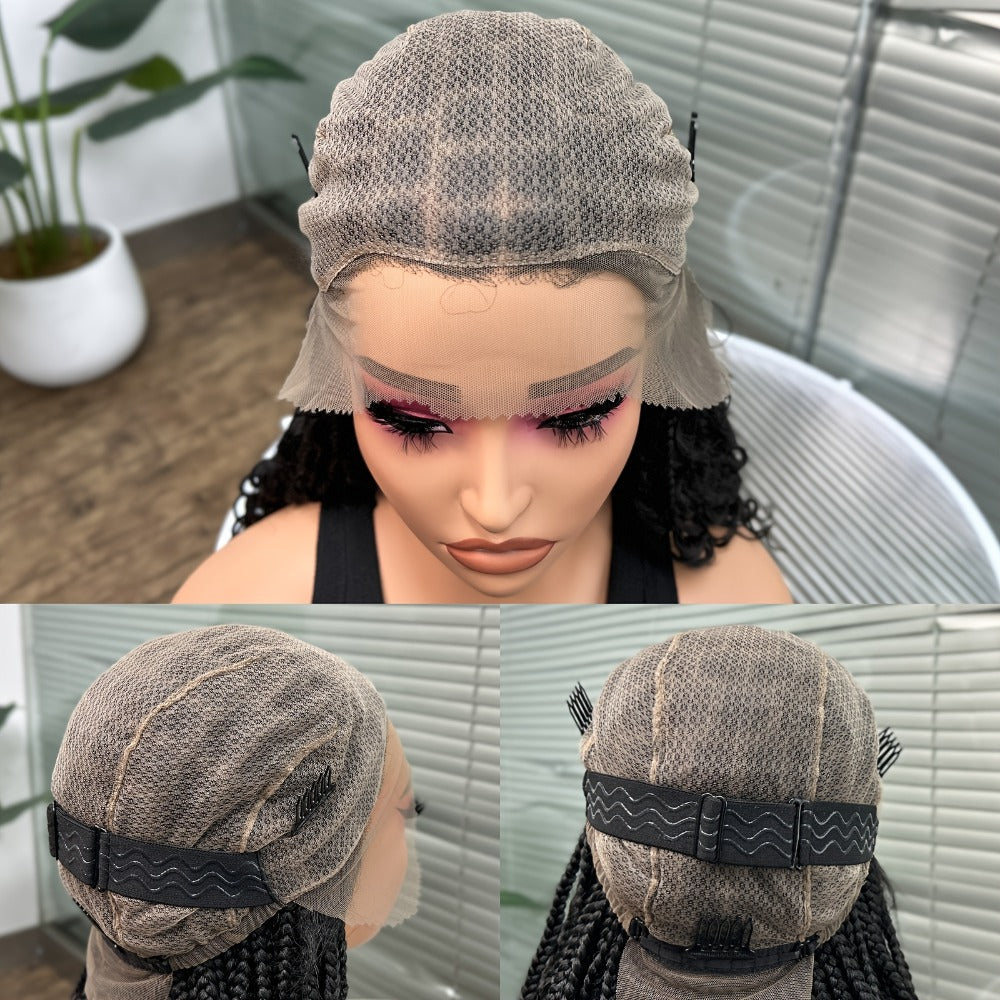 Goddess Square-Braid Wig with Curly Ends in 14- or 16-Inch Lengths and Black, Burgundy or Brown Colors