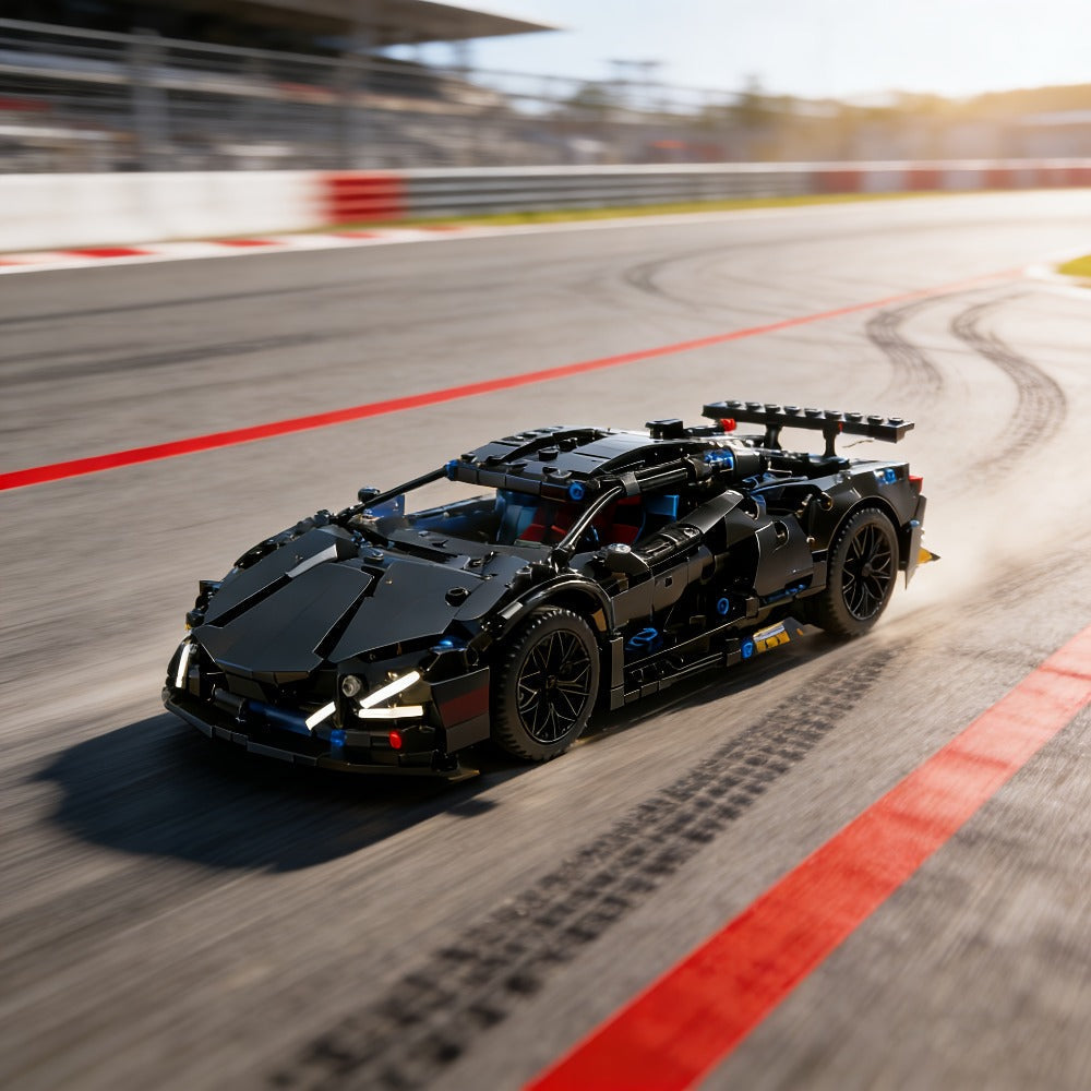 Black Supercar Building Blocks Set 1288 Pcs Limited Edition – Openable Hood Trunk Functional LED Headlights Realistic Engine Advanced