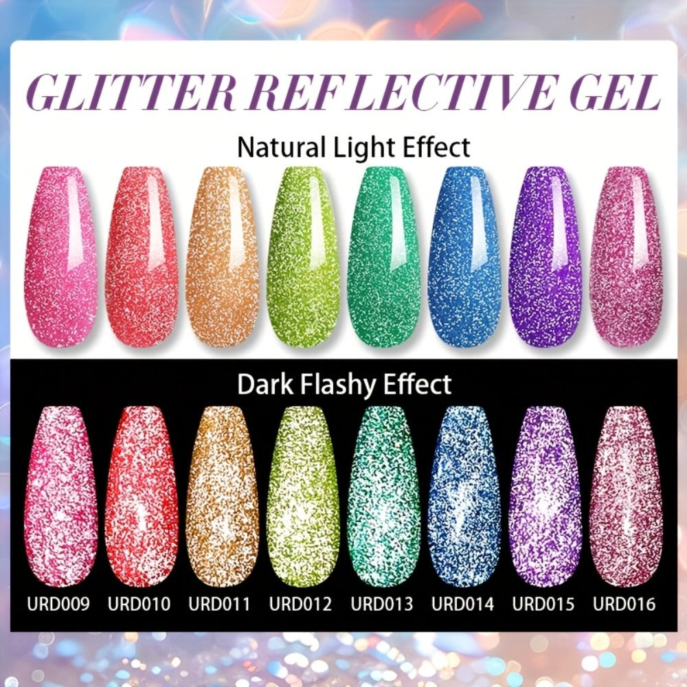 Gel Nail Polish UR SUGAR Reflective Glitter in 15ml with Fluorescent Neon Shimmer and UV/LED Soak-Off Cure