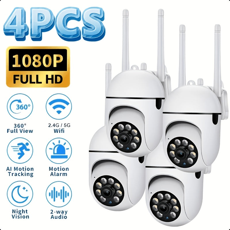 Security Camera 1080P Dome Four-Pack with Dual-Band WiFi, 360 PTZ, Motion Tracking and Two-Way Audio