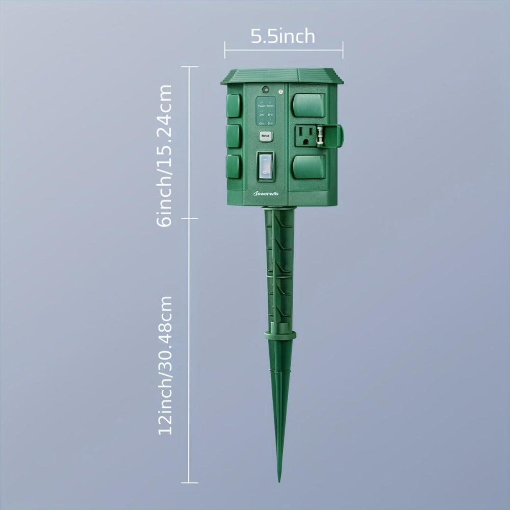 Outdoor Power Stake Timer 6 Outlet, 100FT Wireless Remote Control, Dusk to Dawn Photocell Sensor