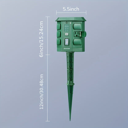 Outdoor Power Stake Timer 6 Outlet, 100FT Wireless Remote Control, Dusk to Dawn Photocell Sensor