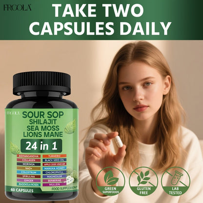 Sea Moss Capsules 24-in-1 Superfood Blend 2238mg with Soursop Shilajit Lion's Mane Graviola