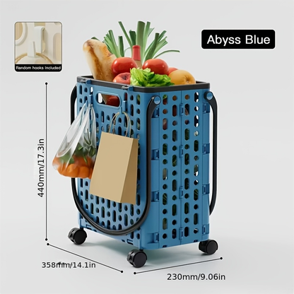 Foldable Shopping Cart with Wheels and Handle Large Capacity Portable Trolley for Grocery Camping Travel Laundry Beach Outdoor Home