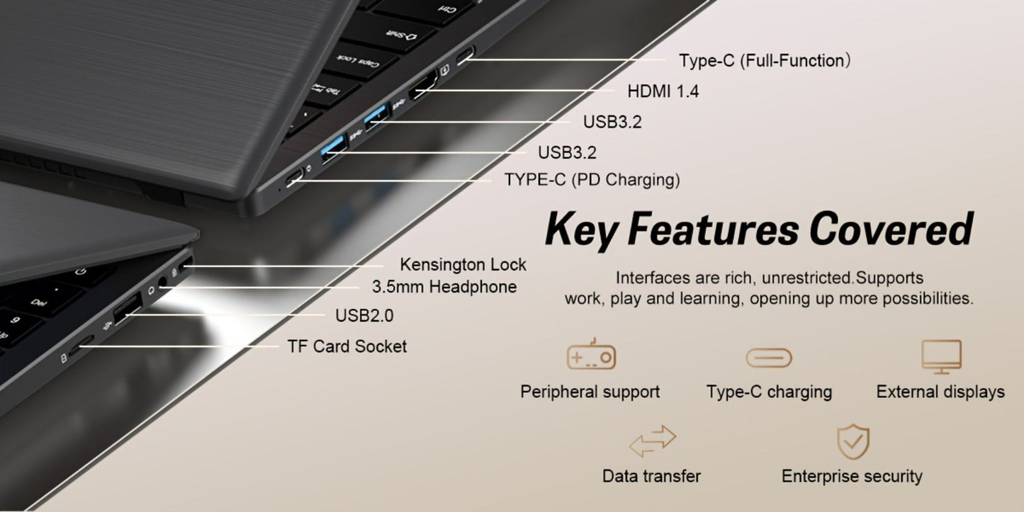15.6 Inch Ultra-Thin Laptop, Intel Pentium 6500Y, 8GB RAM 256GB SSD, 4K Dual-Screen Support, Quad Stereo Speakers