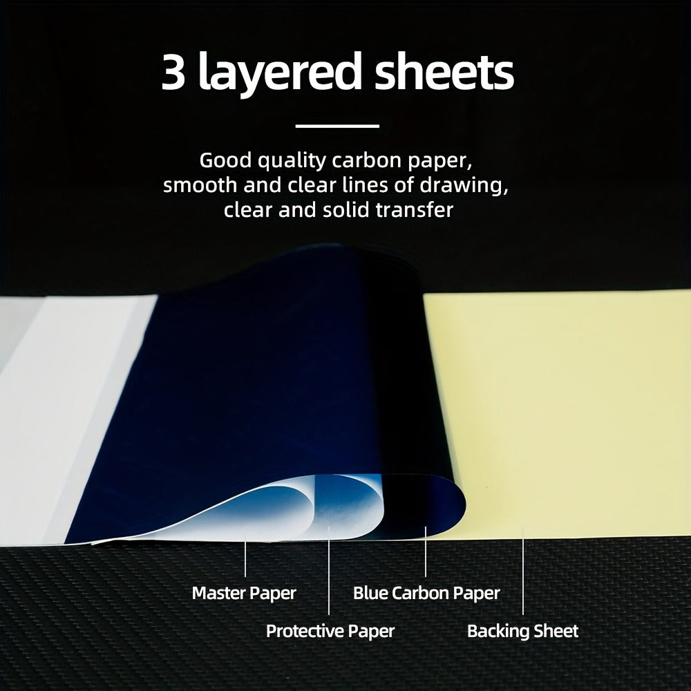 Tattoo Transfer Paper 100 Sheets 4-Layer Thermal Stencil, Sharp Precise Design Transfer, Hand Drawing &
