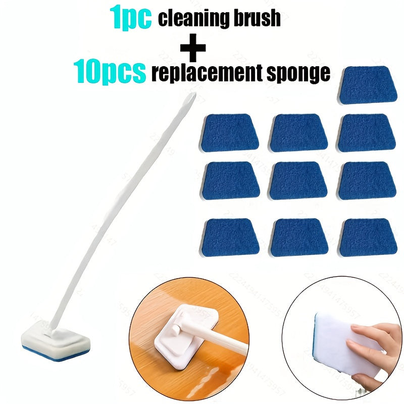 Long-Handle Sponge Cleaning Brush Set with 6, 10 or 15 Replaceable Pads and 23.22-Inch Handle