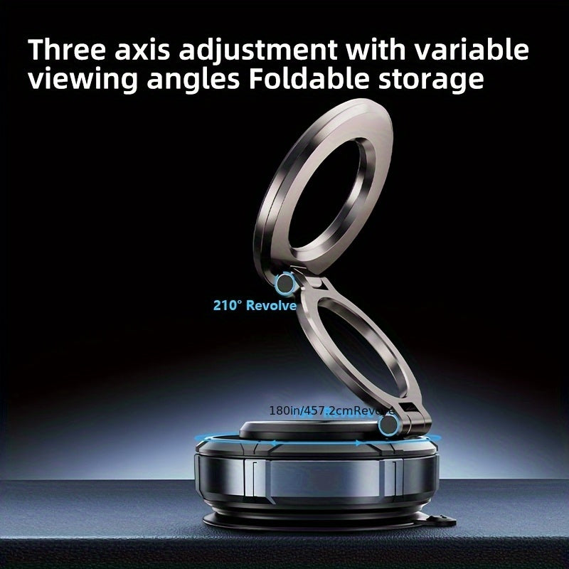 Folding Magnetic Car Phone Mount with Vacuum-Style Dashboard Base, Swivel Joint and 360-Degree Bracket