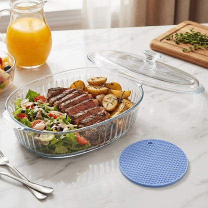 Borosilicate Glass Baking Dish with Lid 96oz, Oval Casserole Pan Microwave Oven Fridge Safe, Multi-Use for Baking