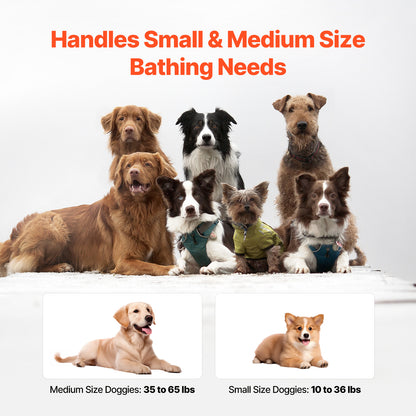 Elevated Foldable Pet Bathtub – Stand-Up Dog Grooming Tub with Carbon Steel Legs, 220 lbs Capacity & Expandable Drain Hose | 33"x18" PVC Tub