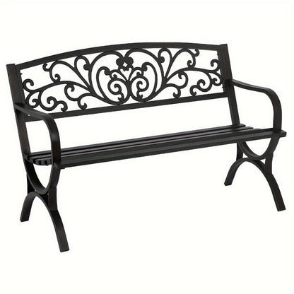 Cast Iron Outdoor Garden Bench with Floral Backrest and Slatted Seat for Patio detail image - detail view 3
