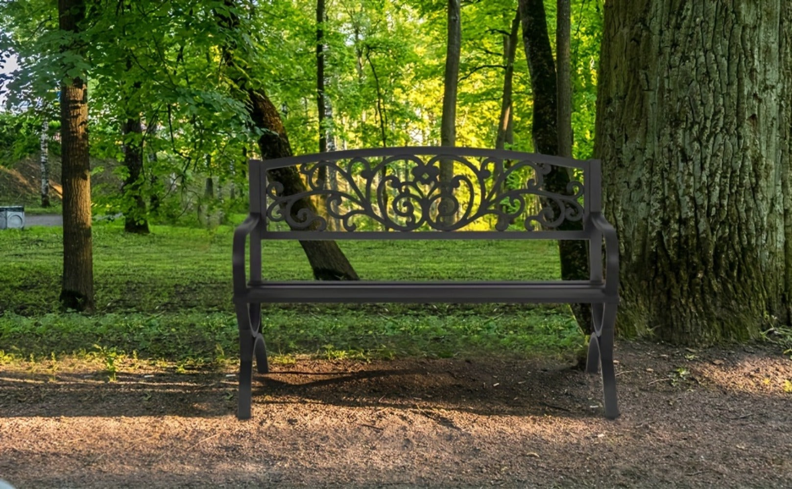 Cast Iron Outdoor Garden Bench with Floral Backrest and Slatted Seat for Patio detail image - detail view 7