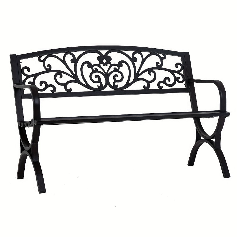 Outdoor Garden Bench, Cast Iron Garden Bench with Floral Design Backrest & Slatted Seat shown in the main product view