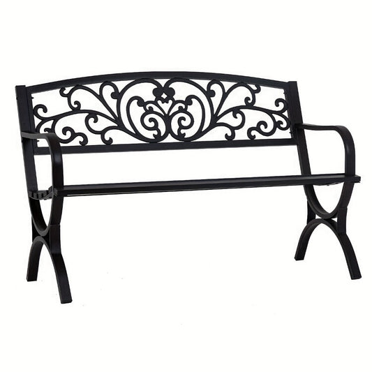 Outdoor Garden Bench, Cast Iron Garden Bench with Floral Design Backrest & Slatted Seat shown in the main product view