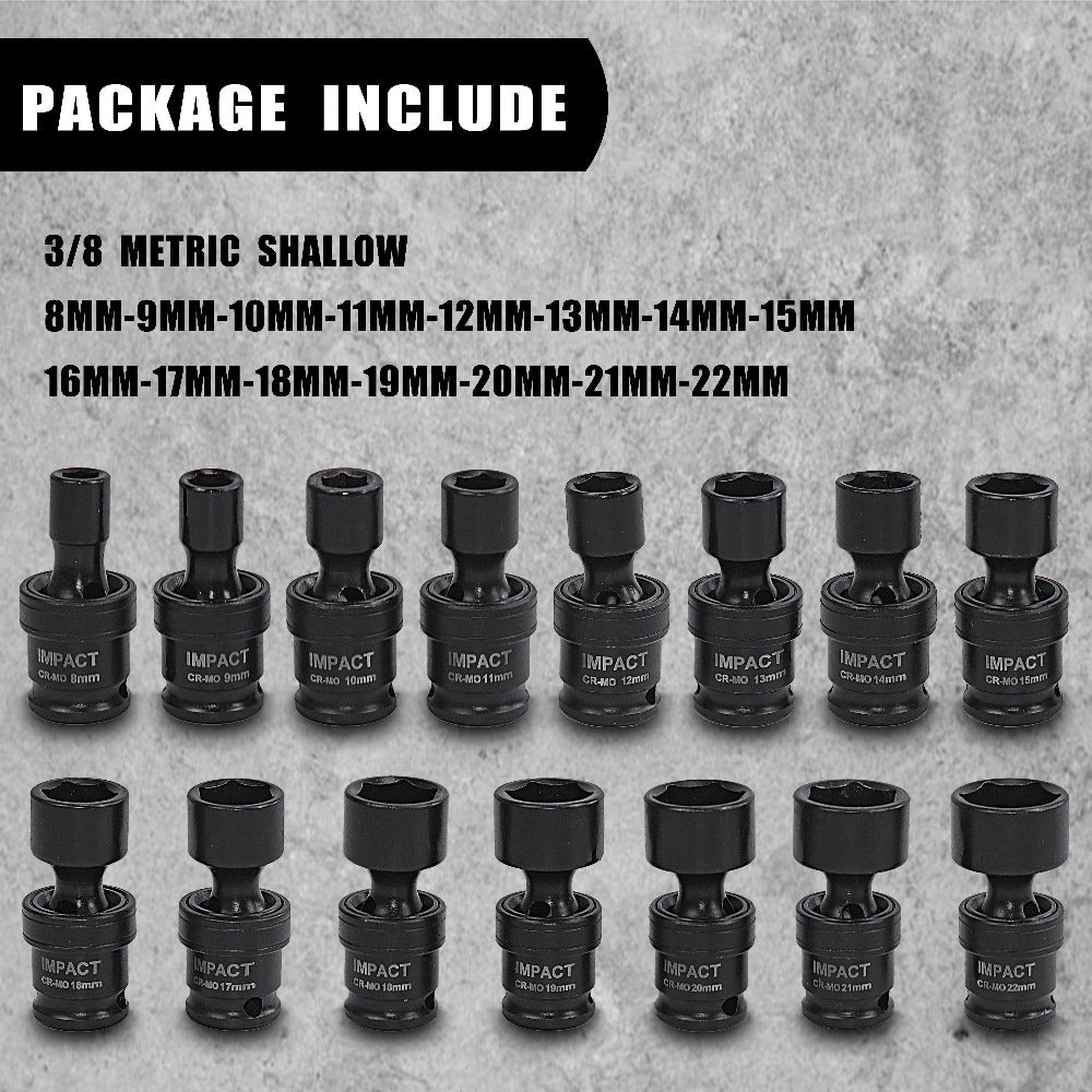 3/8-Inch Drive Impact Socket Set with 15-Piece Swivel or 17+1-Piece Accessory Kits in Red Cases