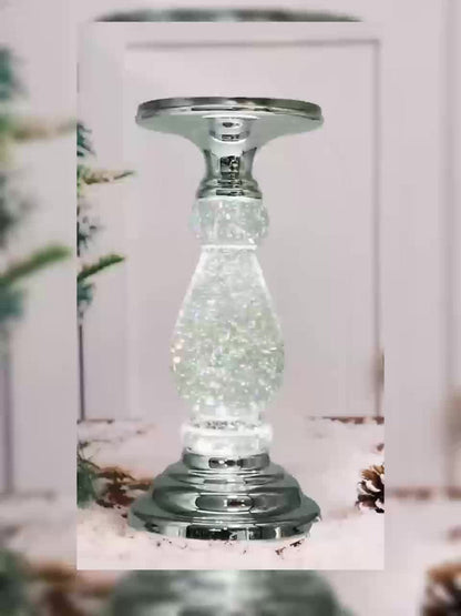 LED Swirling Candle Holder with On/Off Switch – Polished Acrylic Pedestal Base Fits 3-Wick Candles Up to 4 Inch Silver Gold Centerpiece