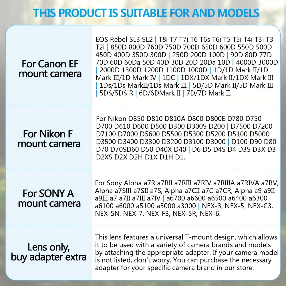 420-800mm High-Power Telephoto Zoom Lens F8.3-16 for Canon EF Mount DSLR Cameras Manual Focus for an Everyday Personal Care Routine