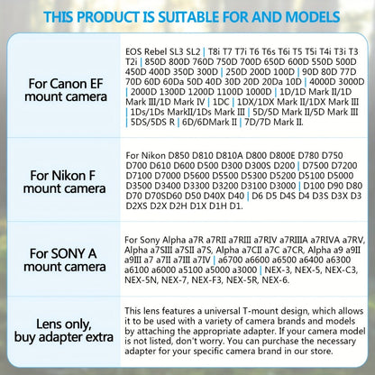 420-800mm High-Power Telephoto Zoom Lens F8.3-16 for Canon EF Mount DSLR Cameras Manual Focus for an Everyday Personal Care Routine