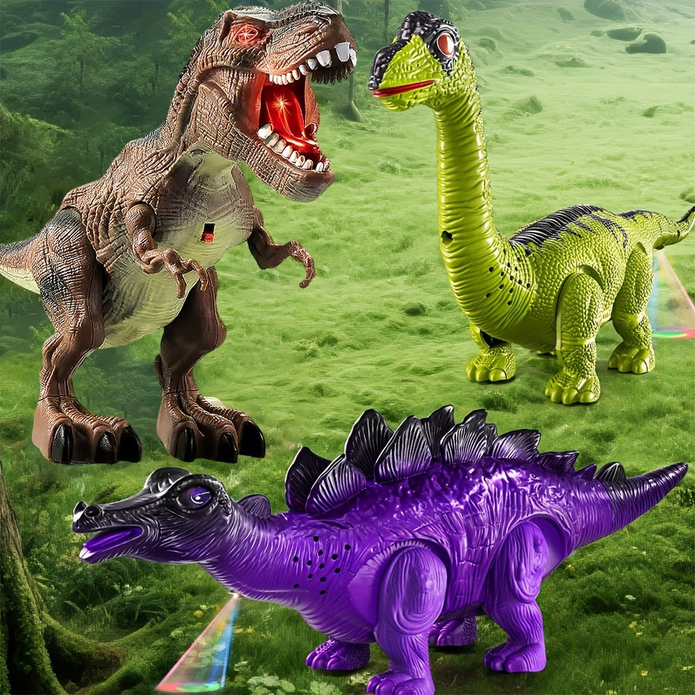 Interactive Dinosaur Toy Set 3 Pack with Walking, Roaring Sound & Lights, Electric T-Rex, Stegosaurus & Brachiosaurus