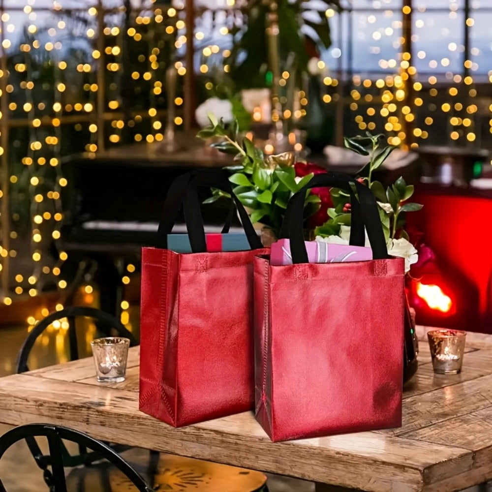 Gift Bags Bulk 24pcs Mixed Colors Glossy Finish | Reusable Shiny Party Favor Bags 8x10x4 in Pink Red Purple Blue Green