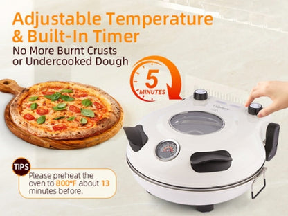 Indoor Pizza Oven Countertop, 12-Inch Electric Pizza Maker Machine for Home Kitchen, Heats Up to 800°F