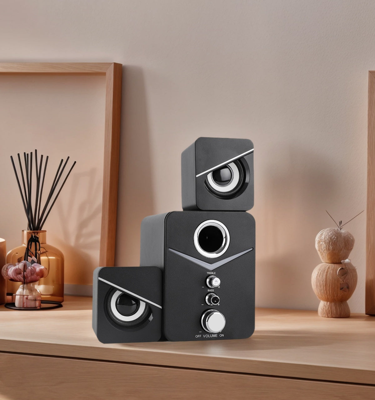 3-Piece Desktop Speaker System with Subwoofer | USB Powered PC Speakers, 3.5mm Audio Jack, Independent Bass & Treble Control