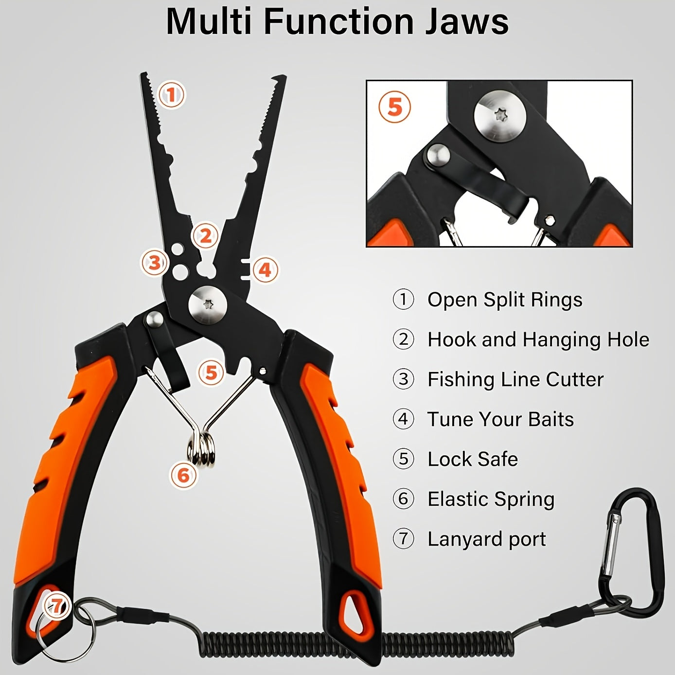 Fishing Tool Kit 6-Piece Corrosion Resistant Pliers Fillet Knife Fish Lip Gripper Braid Scissors Tool Retractor with Lanyard Fishing Gifts