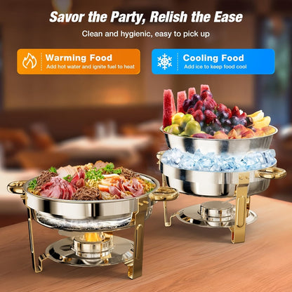 Chafing Dish Buffet Set Stainless Steel Food Warmer 6QT Round Chafer for Catering Events Parties Weddings Banquets