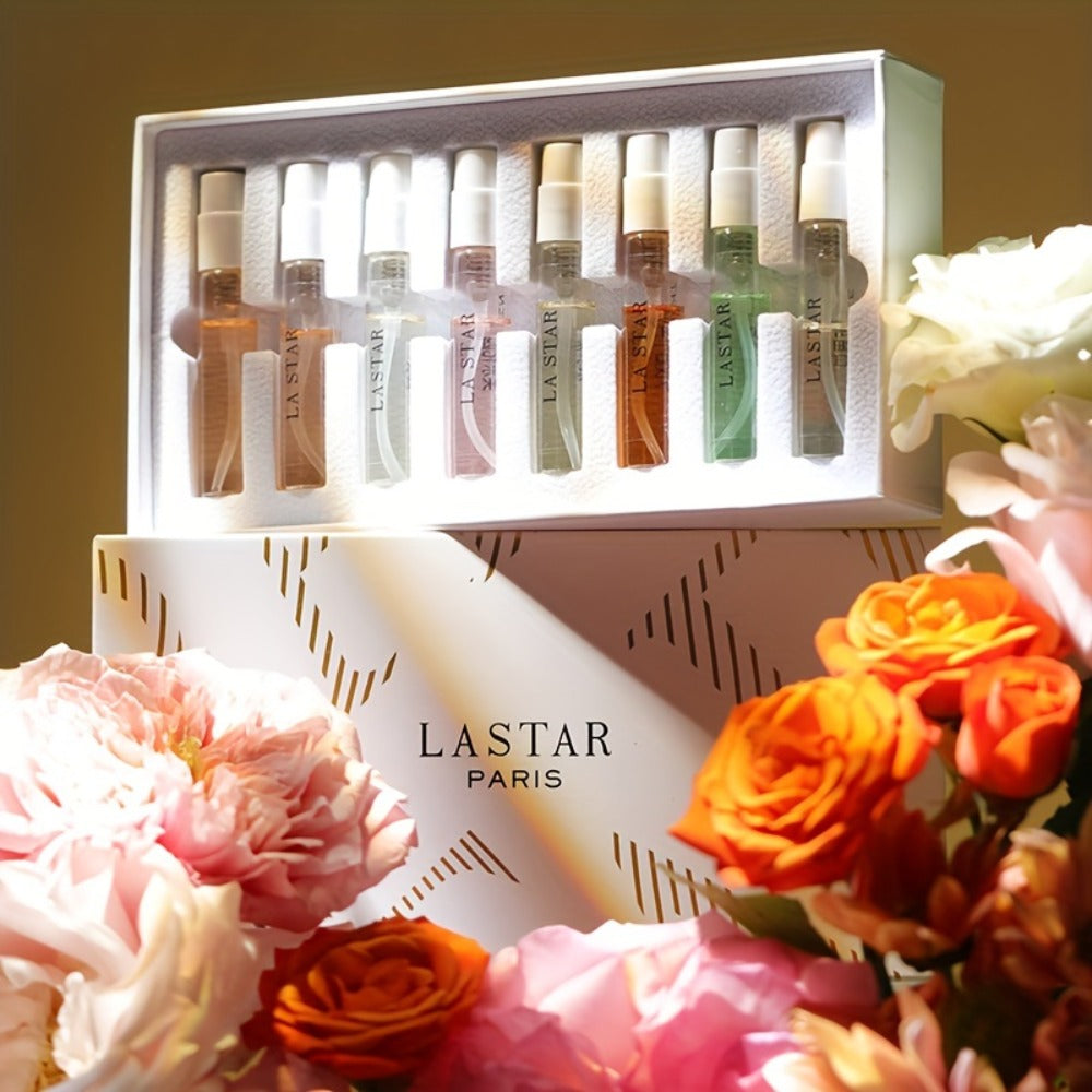 Mini Perfume Set for Women 8 Piece Gift Box Woody Floral Fruity Fragrance Sampler Kit Long Lasting TSA Compliant Travel Friendly 0.81oz Each