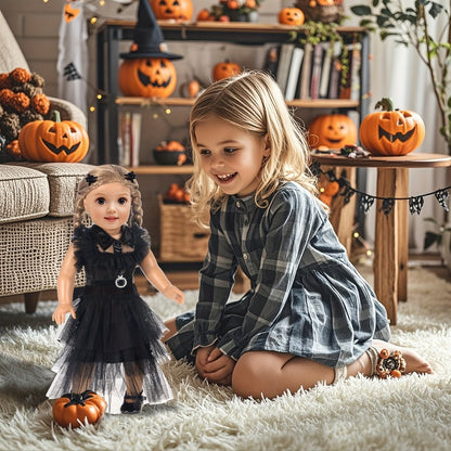 18 Inch Doll Halloween Costume Black Tulle Cake Dress with Black Bow Hair Clip with the Listed Color, Size or Set Options for Everyday Use