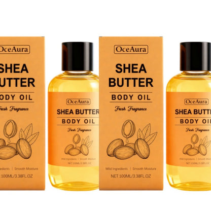 Shea Butter Body Oil, Two-Piece Set of 100ml Flip-Top Bottles with Coordinated Orange Labels