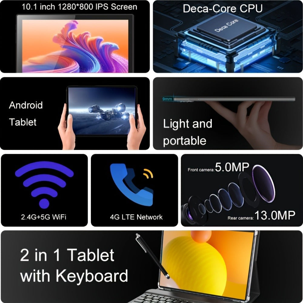 Android Tablet 10.1-Inch Pink 2-in-1 with 6GB RAM, 128GB Storage, 4G LTE and Keyboard Bundle