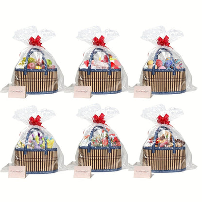 Bamboo Storage Baskets 6-Pack in Oval or Round Shapes with Nine Color and Shape Options for Home Organization