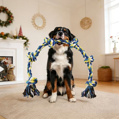 Rope Dog Toy 6-Knot Tug of War Chew Toy for Large Dogs – Heavy Duty Teeth Cleaning Rope Bone Toy for Aggressive Chewers