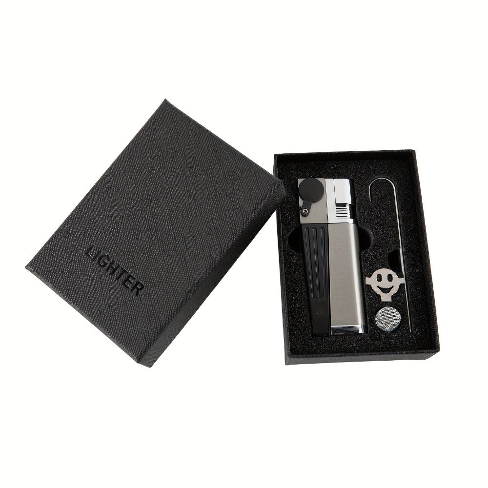 Folding Pipe Lighter Refillable 2-in-1 with Adjustable Flame, Metal-Crafted Durable Design, Gift Box Included