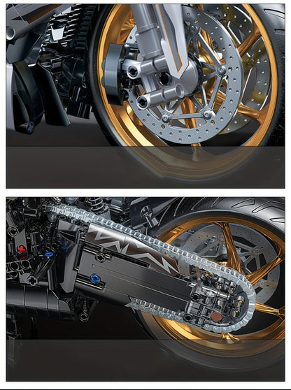 Motorcycle Building Blocks Model Kit 1:5 Scale 2000+ Pieces, Platinum Gold & White Collectible Brick Motorbike Display Set