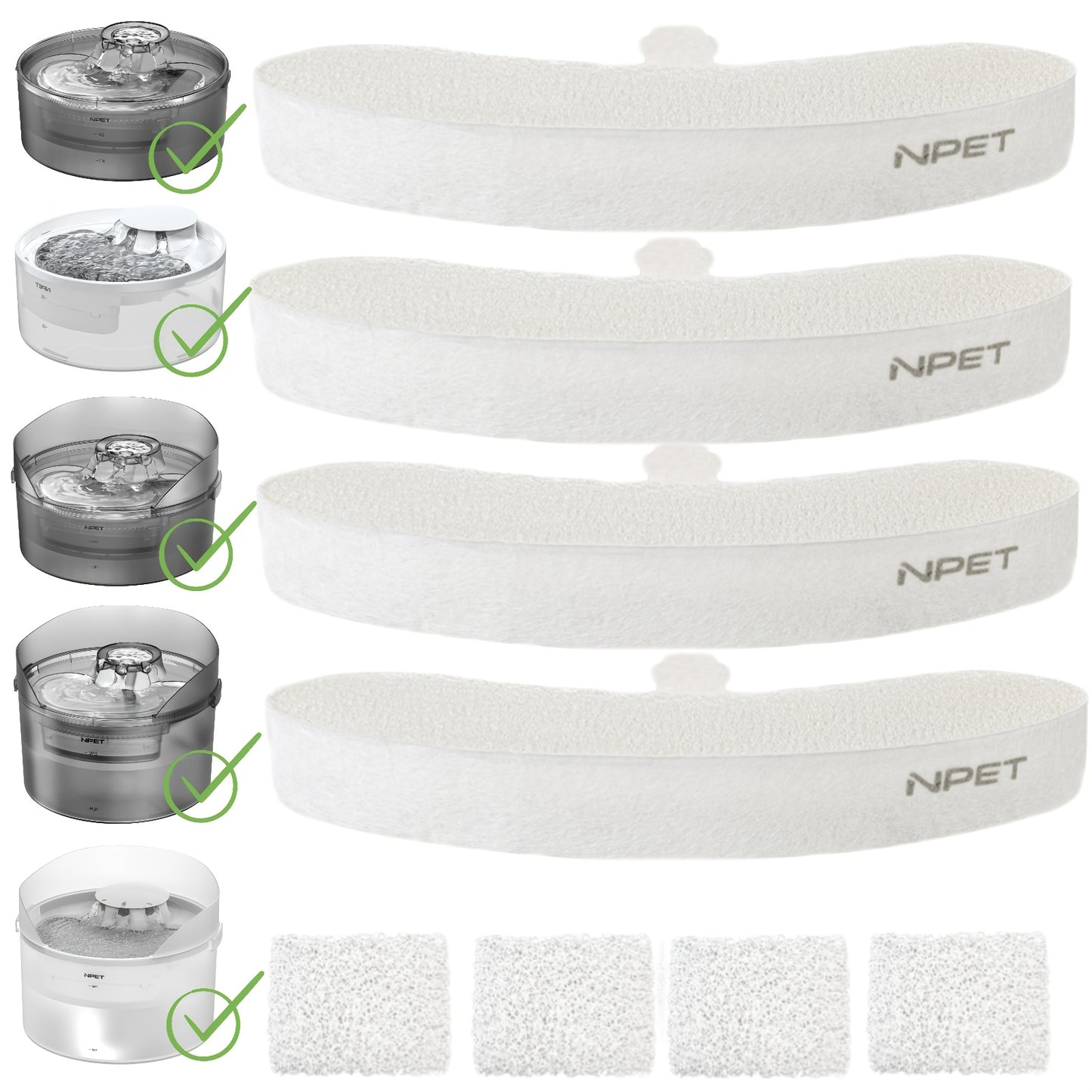 NPET DF10 Pet Water Fountain Replacement Filters – Multi-Pack Activated Carbon Filter Cartridges for Dog & Cat Water Fountain