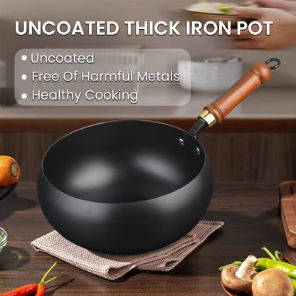 Carbon Steel Wok Pan with Large-Belly Uncoated Design and Heat-Resistant Handle for Stir-Fry, Soup, Stew and Camping Cooking