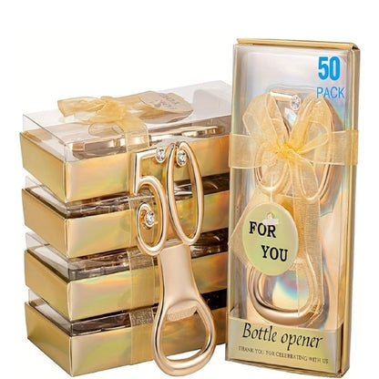 Rhinestone Bottle Opener Party Favors 50 Pack – Gold 50th Birthday & Wedding Anniversary Souvenirs for Guests