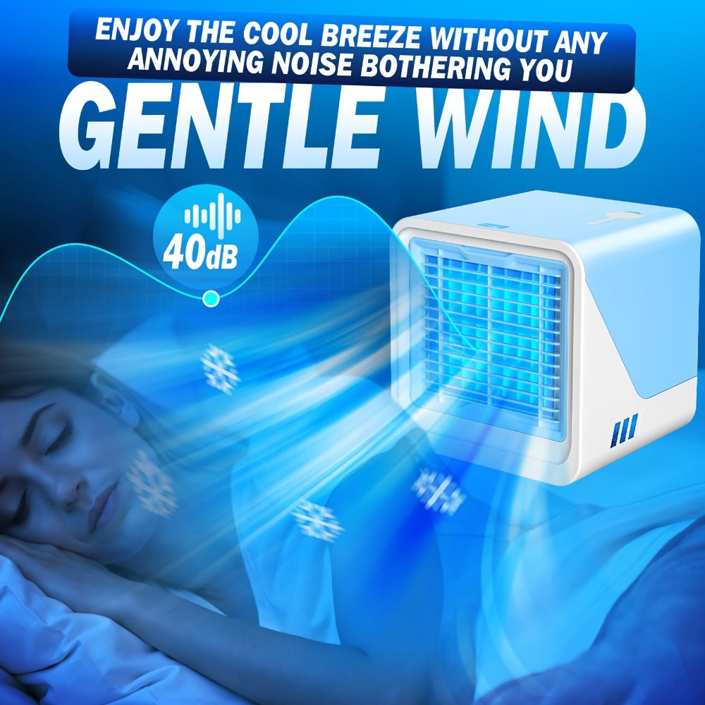 Portable Air Cooler 3-in-1 Mini Personal Air Conditioner Humidifier Fan with Atmosphere Light for Entryways, Bedrooms and Living Spaces