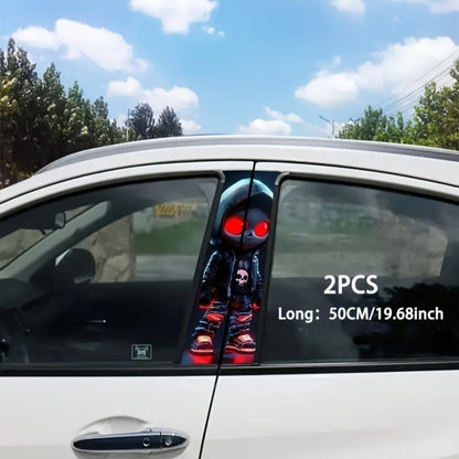 Pair of Red-Eyed Skull Character Car Decals, 19.7 x 9.8 Inch Each, for Smooth Exterior or Window Surfaces