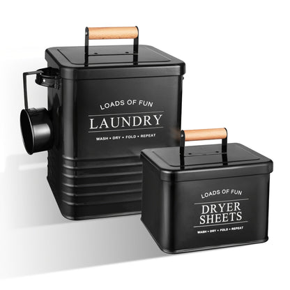 Laundry Pod Container & Dryer Sheet Holder Set with Scoop, Metal Farmhouse Laundry Room Organizer