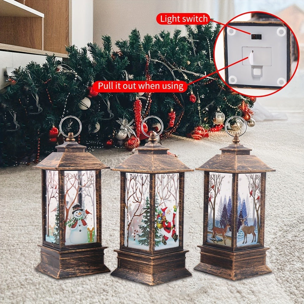 Christmas Lantern Candlestick Nightlight Set 3pcs, Santa Snowman LED Table Decoration Light Battery Operated Holiday Home Decor