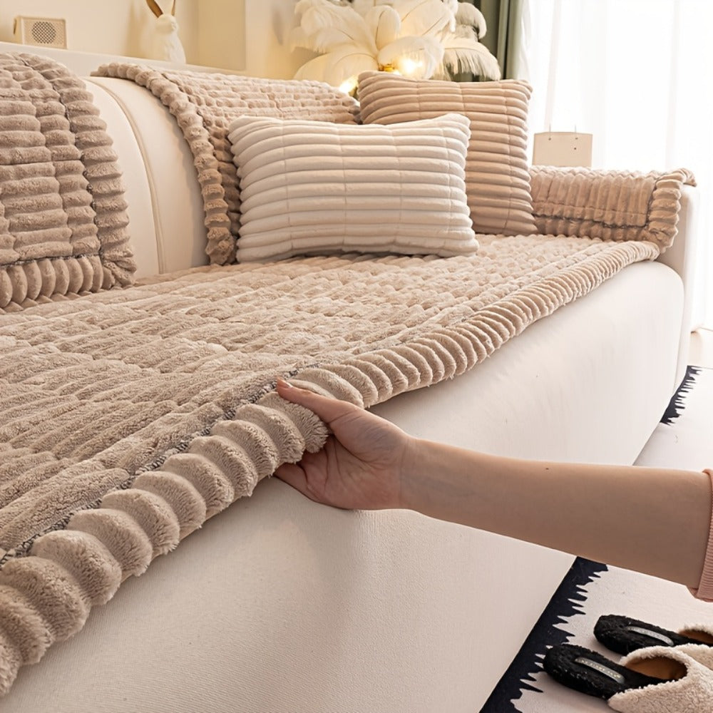 Sofa Cushion Cover Plush Velvet Washable Seat Pad Wavy Edge Soft Kapok Filling for Couch Loveseat 1 2 3 4 Seater