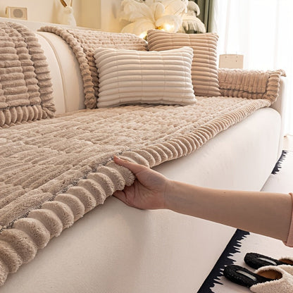 Sofa Cushion Cover Plush Velvet Washable Seat Pad Wavy Edge Soft Kapok Filling for Couch Loveseat 1 2 3 4 Seater