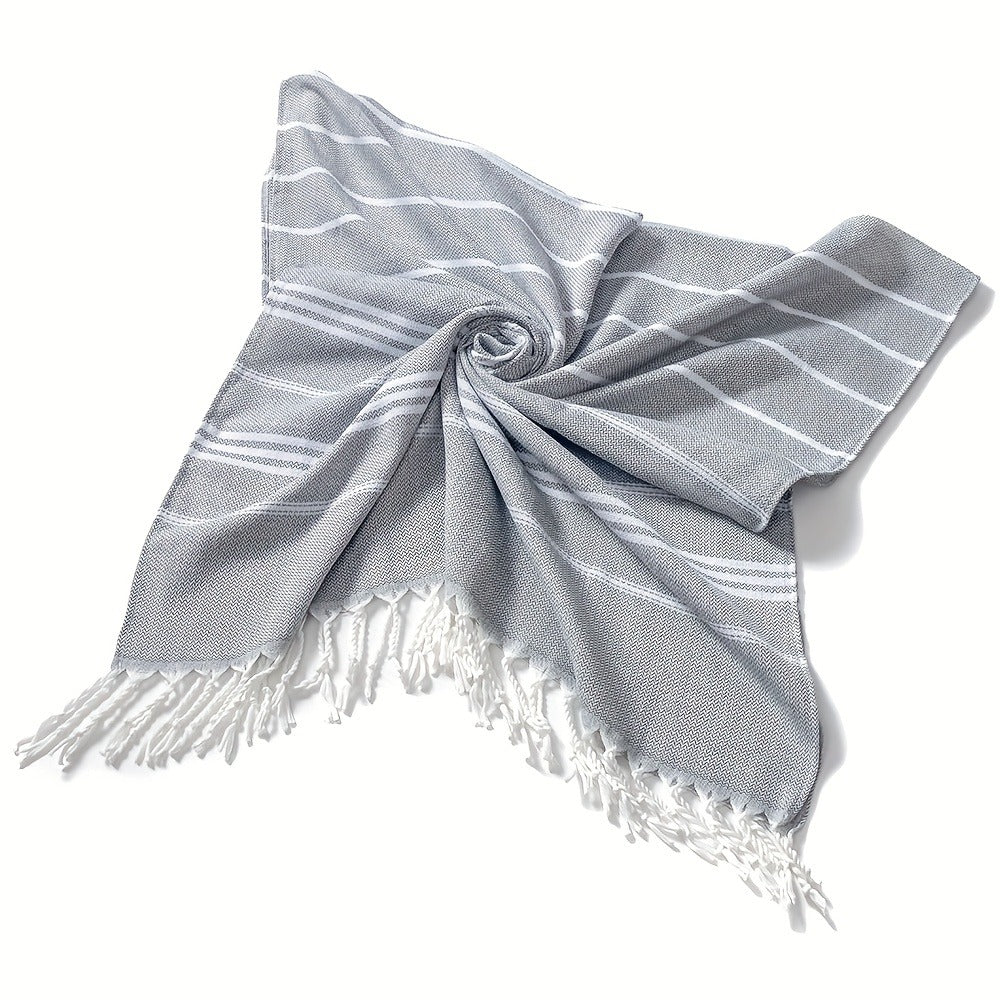 Turkish Striped Beach Towel Oversized 90x180cm 35.5x71in – Quick Dry Lightweight Sand Resistant Shrink Resistant | 10 Colors Blue Grey
