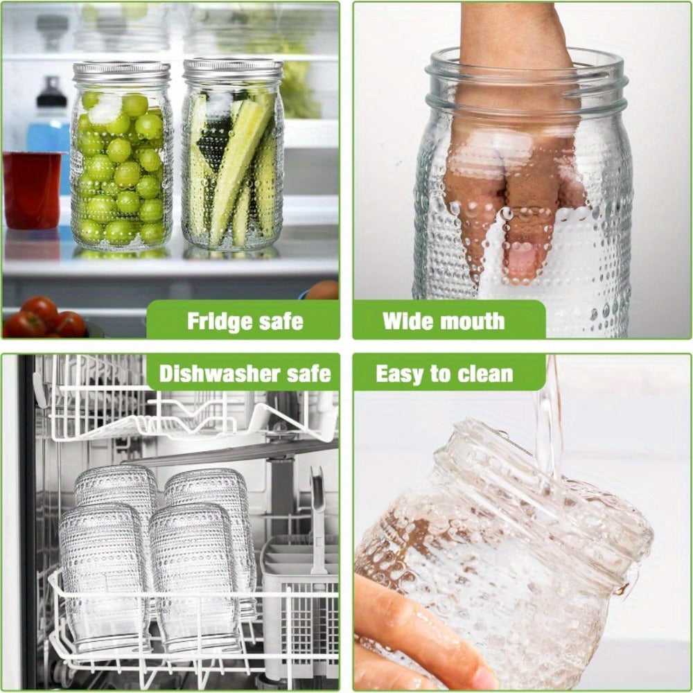 Mason Jars 32 oz Wide Mouth with Lids 4 Pack, Glass Canning Jars for Food Storage, Meal Prep, Pickling